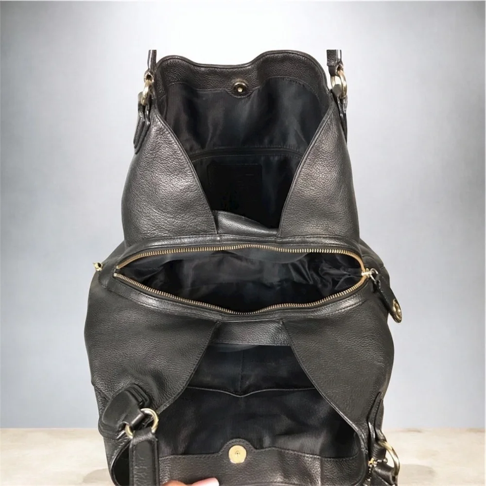 Coach Edie Carryall Black Leather Shoulder Bag EUC no callouts MSRP $398 - Picture 4 of 9